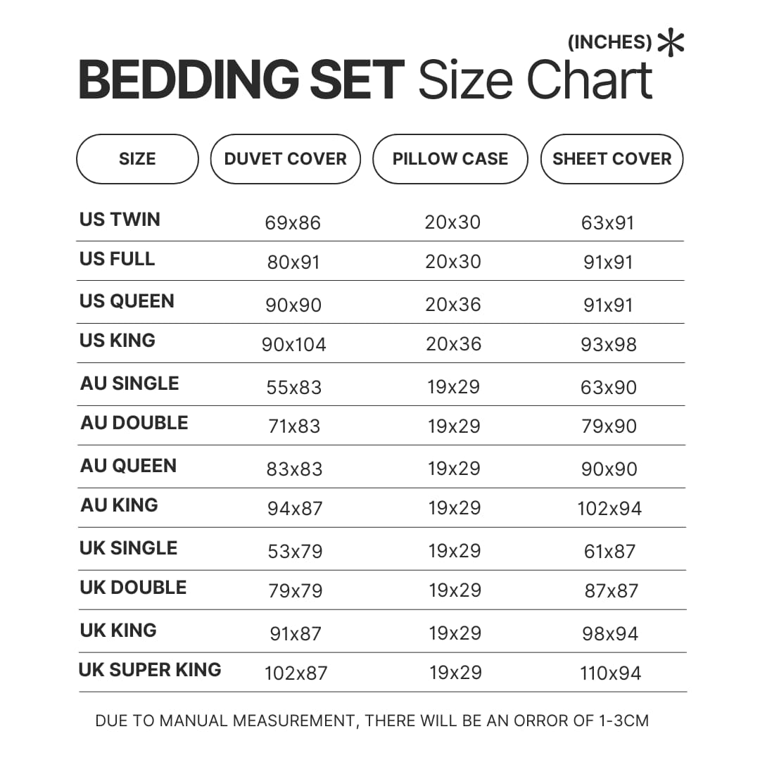 Beding Set Size Chart - The Grinch Store