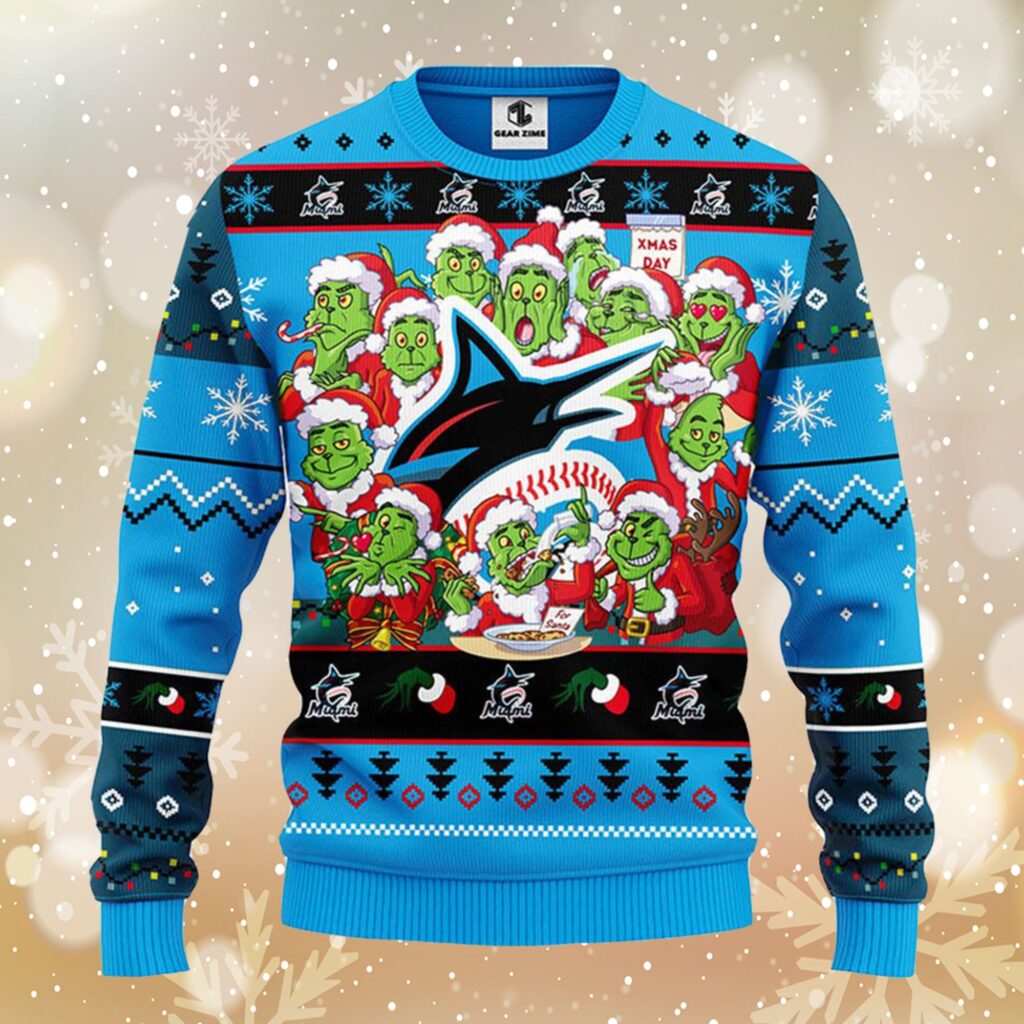 Miami Marlins 12 Grinch Xmas Day Christmas Ugly Sweater 1 - The Grinch Store