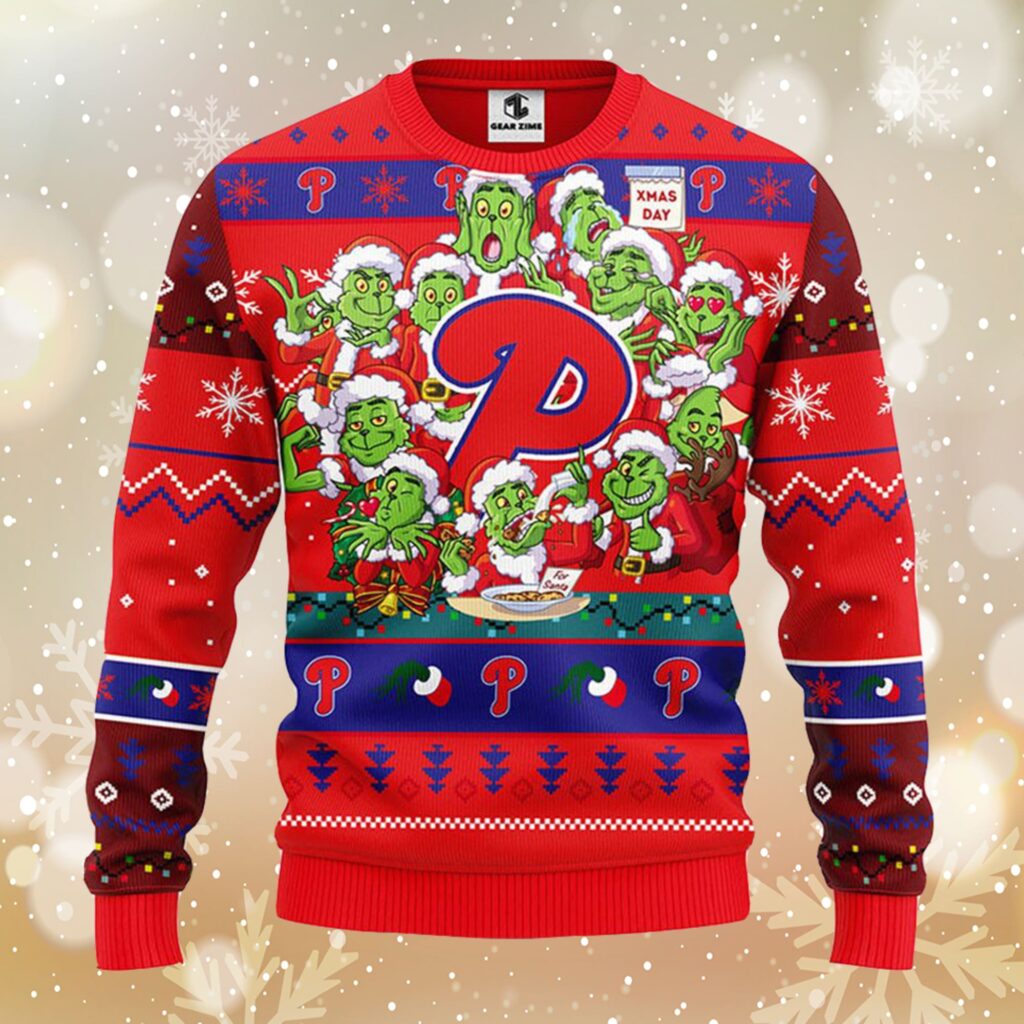 Philadelphia Phillies 12 Grinch Xmas Day Christmas Ugly Sweater 2 - The Grinch Store