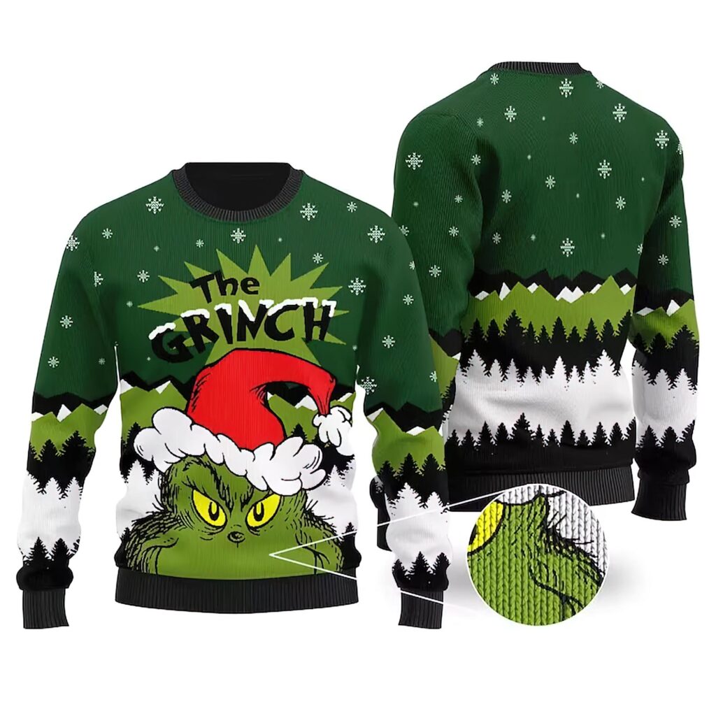 The Grinch With Christmas Hat 3D Ugly Sweater - The Grinch Store