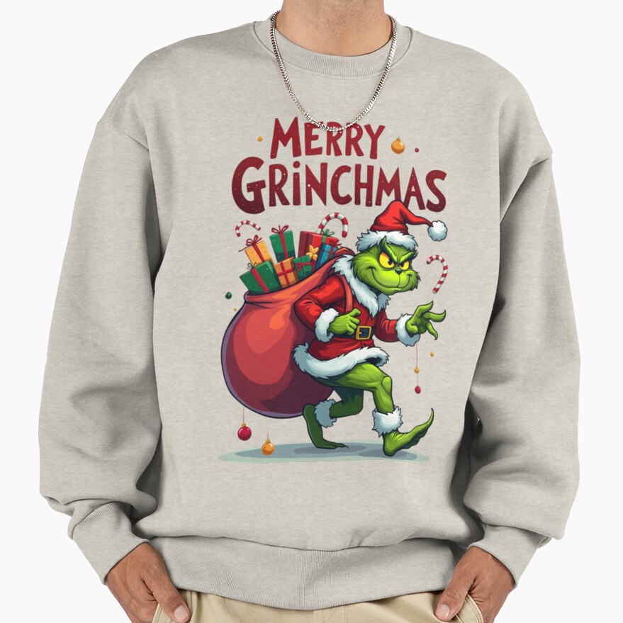 Grinch Funny Christmas Holiday Design Sweatshirt - Image 3