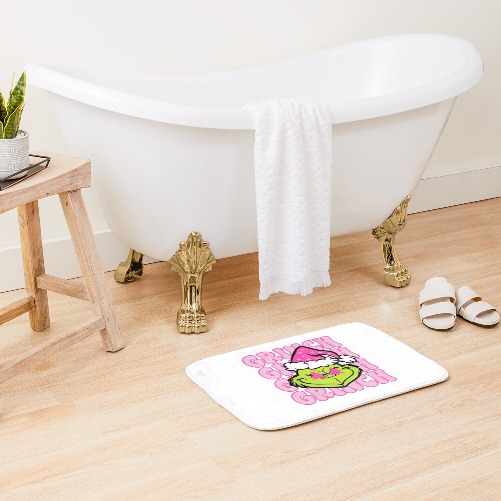 Grinch Pink Christmas Retro Cute Aesthetic Design Bath Mat - Image 2