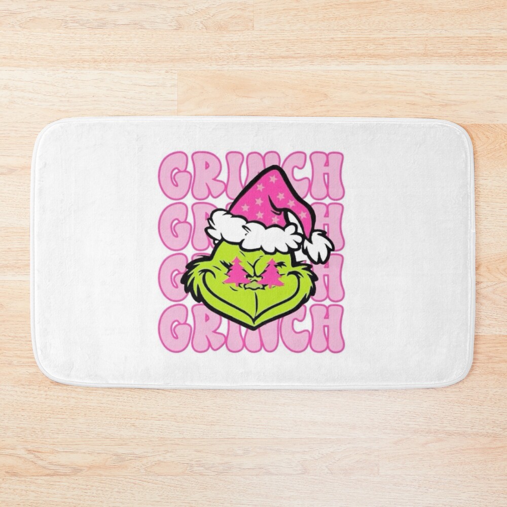 Grinch Pink Christmas Retro Cute Aesthetic Design Bath Mat