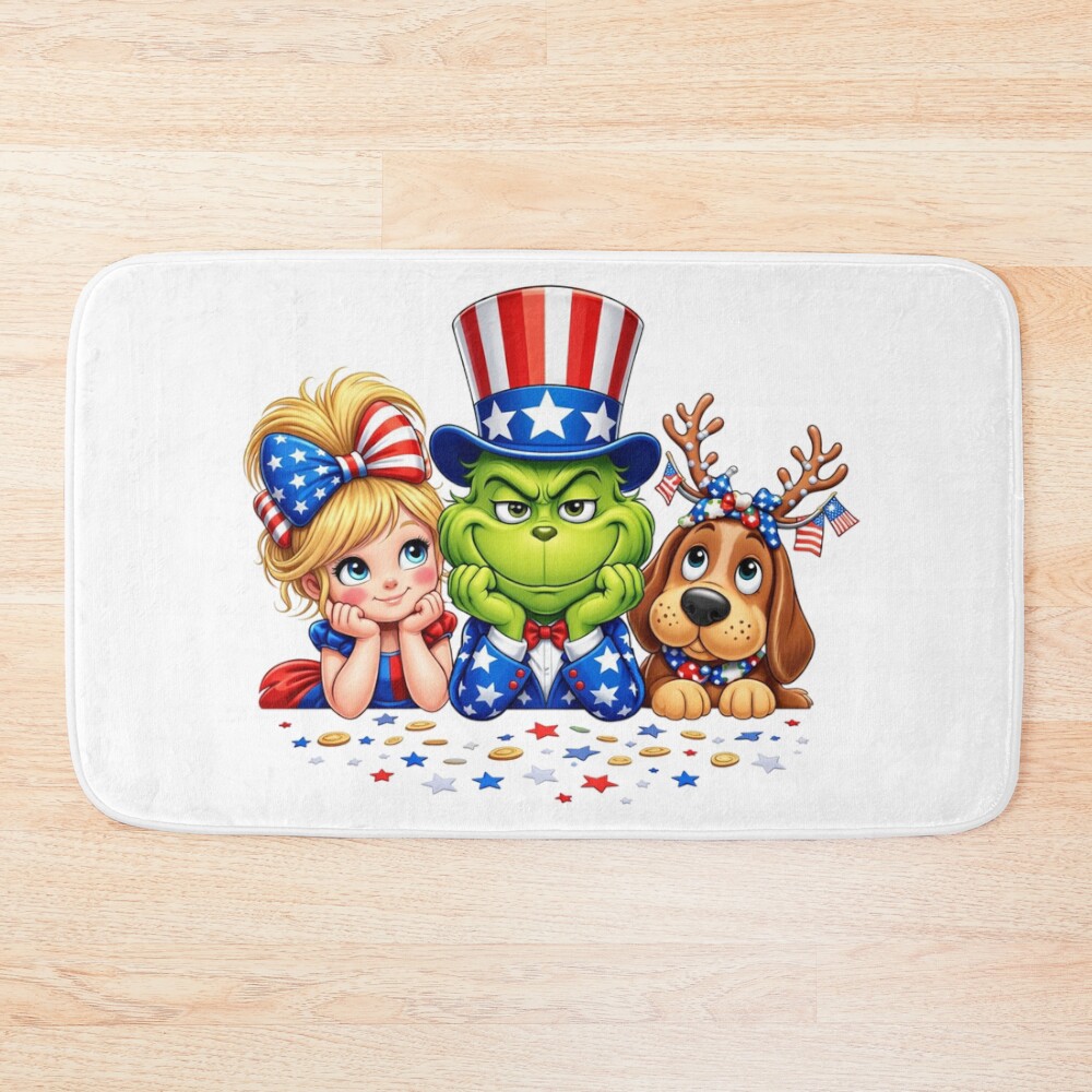 Patriotic Grinch Uncle Sam 4th Of July Bath Mat