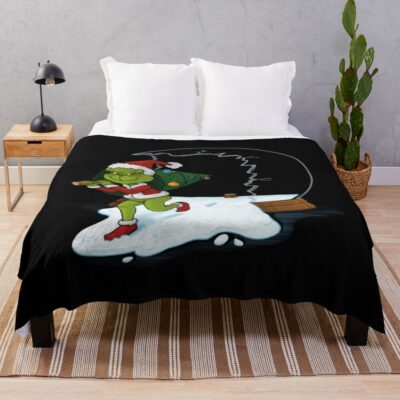 Grinch Funny Mischief Holiday Parody Art Throw Blanket