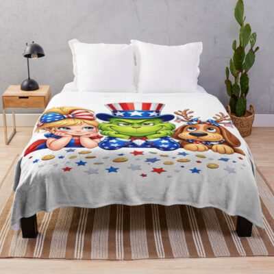 Patriotic Grinch Uncle Sam 4th Of July Throw Blanket