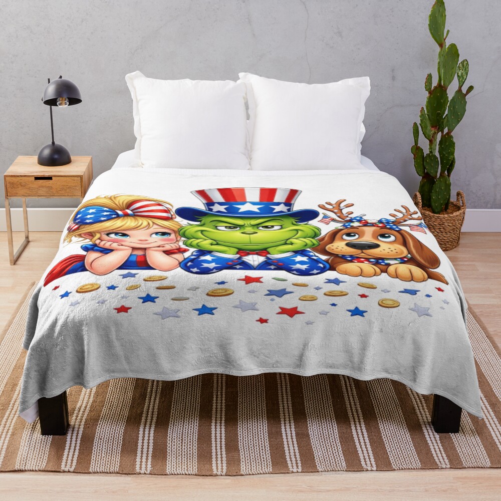 Patriotic Grinch Uncle Sam 4th Of July Throw Blanket