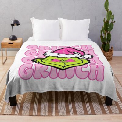 Grinch Pink Christmas Retro Cute Aesthetic Design Throw Blanket