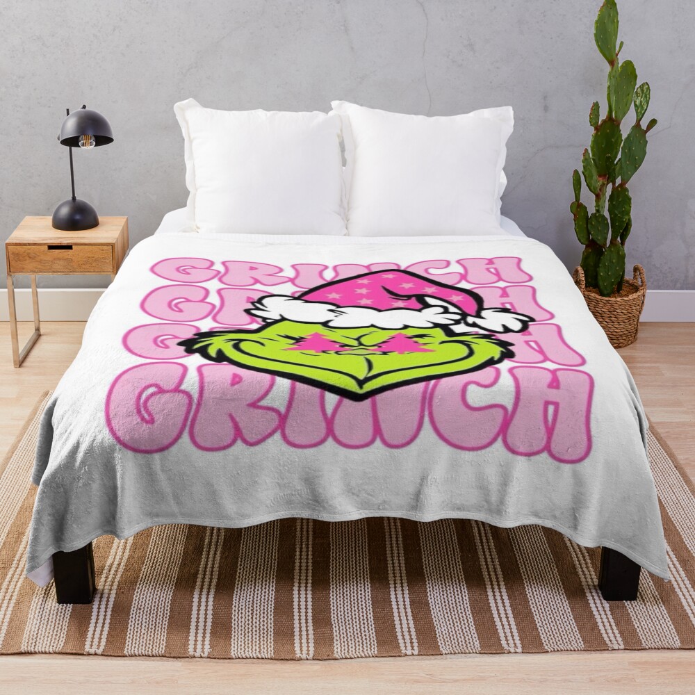 Grinch Pink Christmas Retro Cute Aesthetic Design Throw Blanket