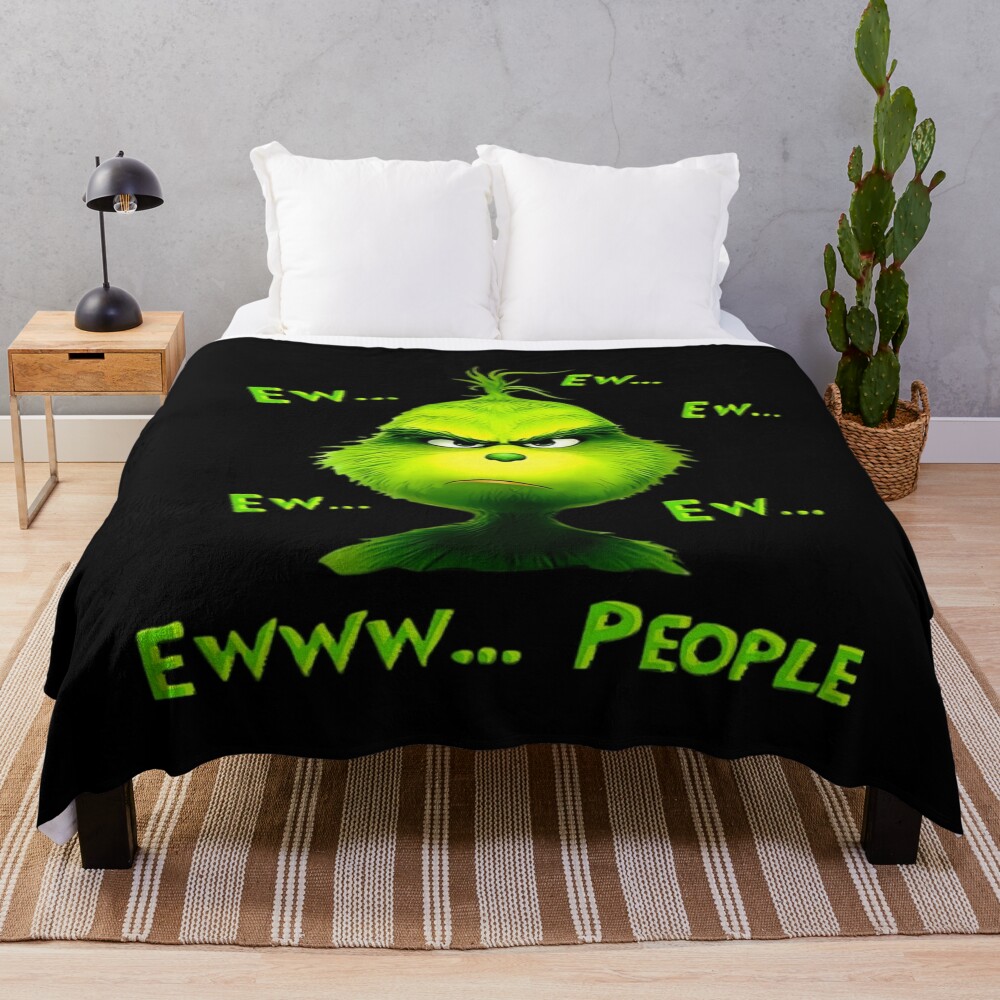 Grinch Ew People Funny Christmas Mood Throw Blanket