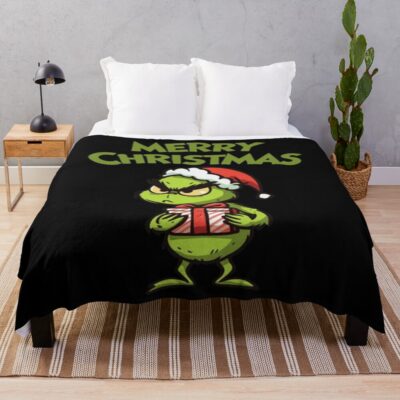 Art The Grinch Chibi Merry Christmas Throw Blanket