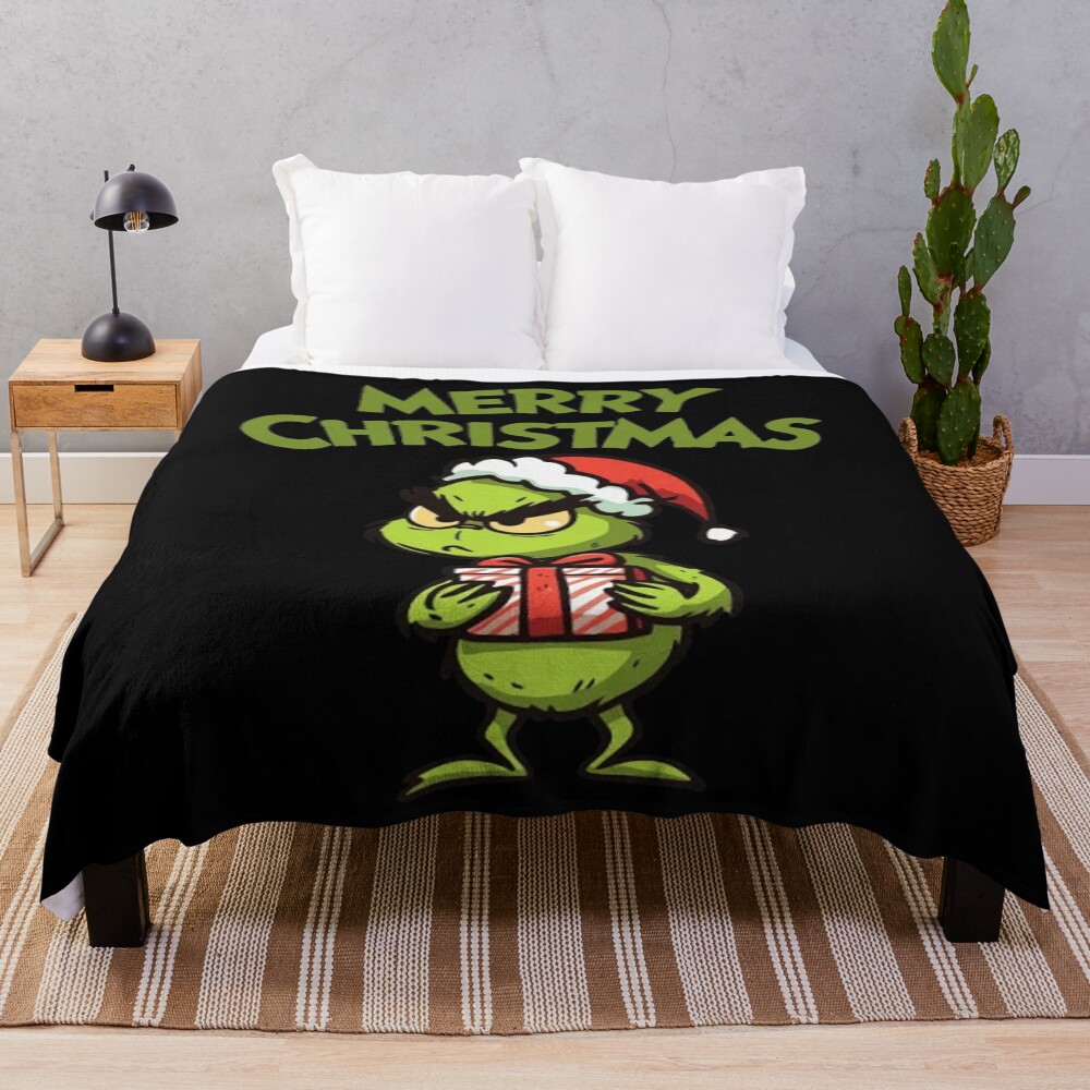 Art The Grinch Chibi Merry Christmas Throw Blanket