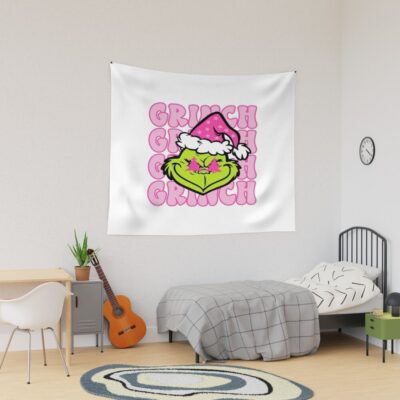 Grinch Pink Christmas Retro Cute Aesthetic Design Tapestry