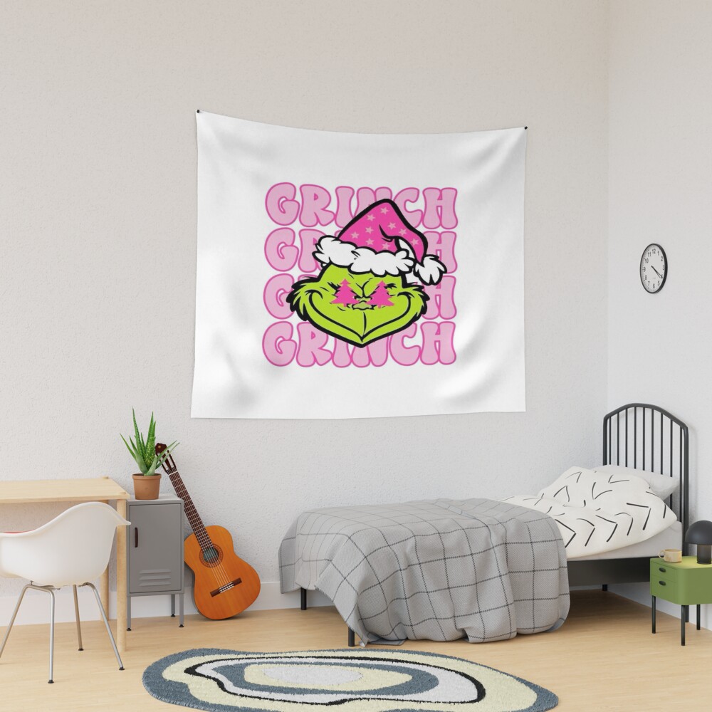 Grinch Pink Christmas Retro Cute Aesthetic Design Tapestry