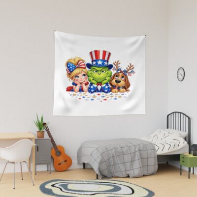 Patriotic Grinch Uncle Sam 4th Of July Tapestry