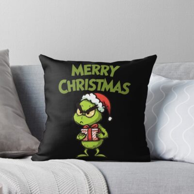 Art The Grinch Chibi Merry Christmas Throw Pillow