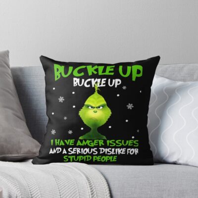 Art The Grinch Buckle Up Throw Pillow