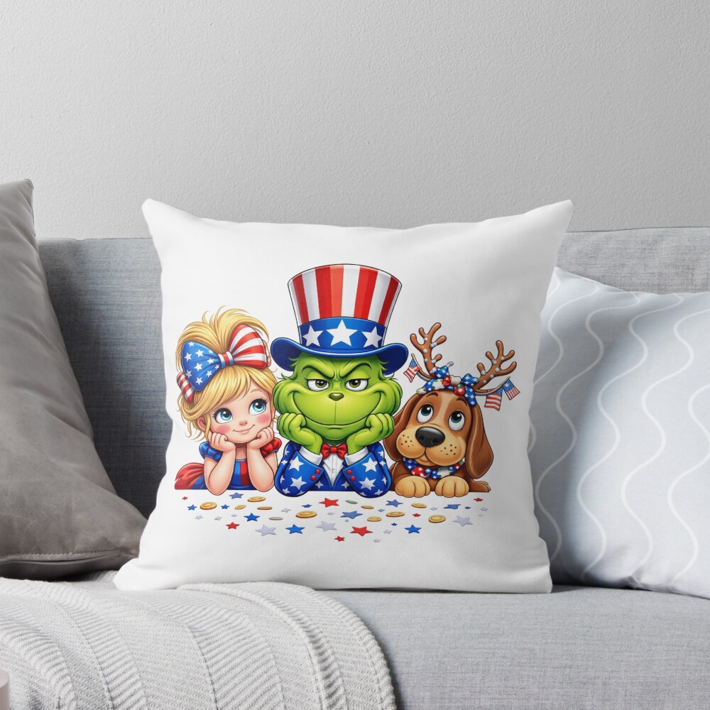 Patriotic Grinch Uncle Sam 4th Of July Throw Pillow
